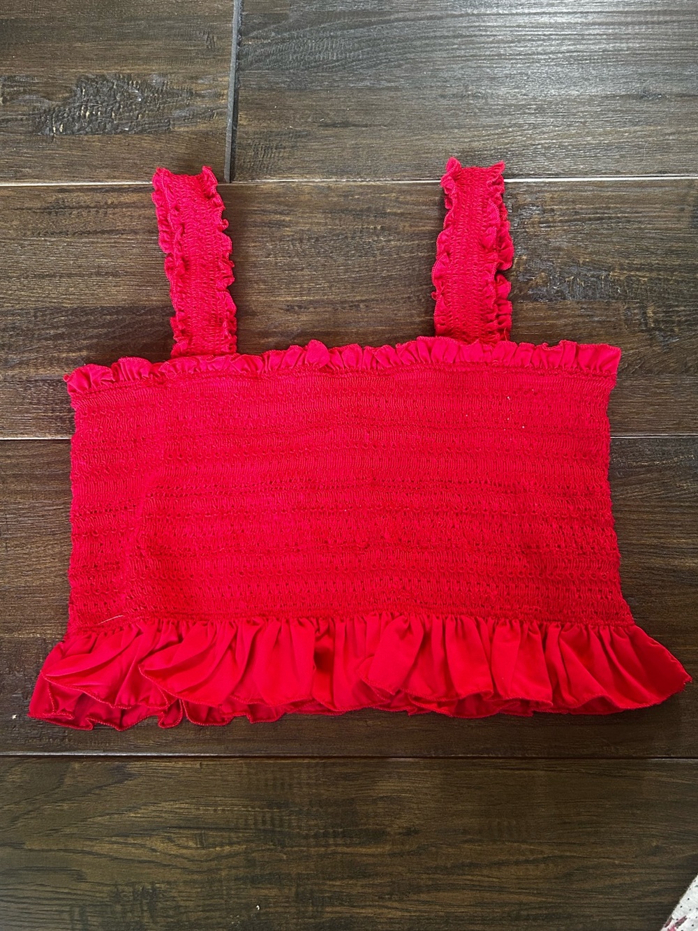 Forever 21 Red Ruffled Smocked Crop Tank